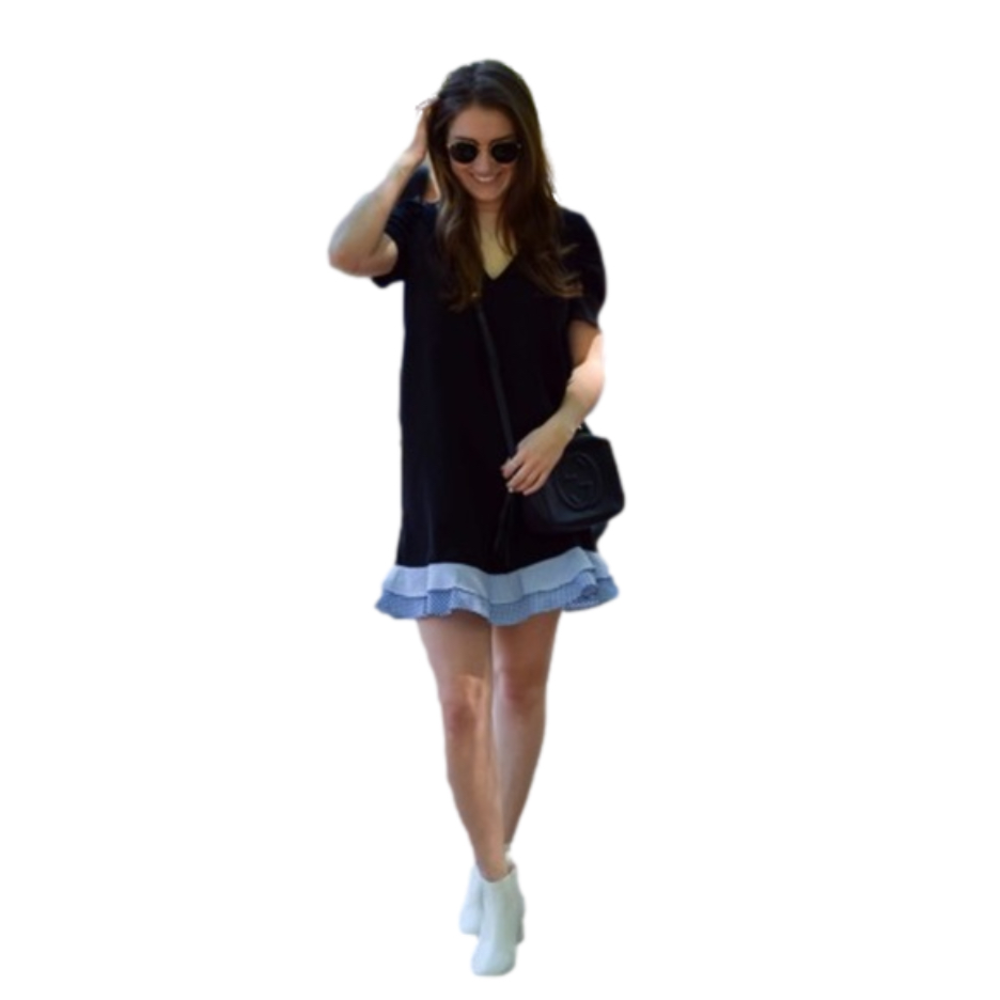 Zara Black Dress with Blue Gingham Ruffle Accents Size XS